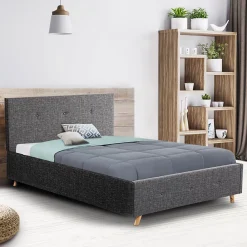IDMarket Lit coffre double scandinave LULEA avec tête de lit et sommier 140 x 190 cm tissu gris anthracite* Lit Avec Rangement