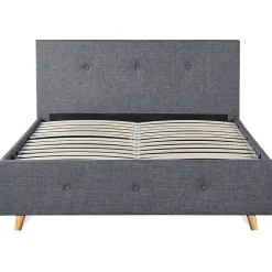 IDMarket Lit coffre double scandinave LULEA avec tête de lit et sommier 140 x 190 cm tissu gris anthracite* Lit Avec Rangement