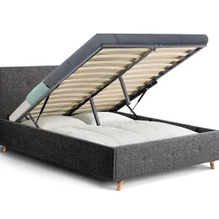 IDMarket Lit coffre double scandinave LULEA avec tête de lit et sommier 140 x 190 cm tissu gris anthracite* Lit Avec Rangement