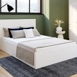 IDMarket Lit coffre double SEASIDE avec tête de lit et sommier 140 x 190 cm blanc* Lit Avec Rangement