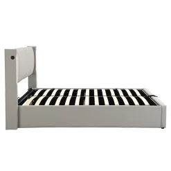 Lit Coffre Double 140x190 cm - Lit Capitonné avec LED et Rangement Hydraulique - Sans Matelas - Gris><noscript><img width=