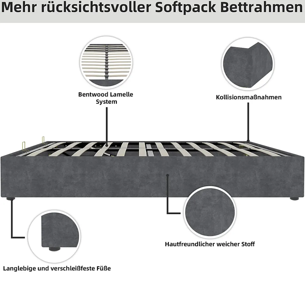 Okwish Lit Coffre Double 160x200 cm - Moderne en Velours Hollandais avec Vérin Hydraulique, Sans Tête de Lit - Gris - Sans Matelas* Lit Coffre