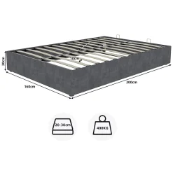Okwish Lit Coffre Double 160x200 cm - Moderne en Velours Hollandais avec Vérin Hydraulique, Sans Tête de Lit - Gris - Sans Matelas* Lit Coffre