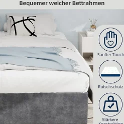 Okwish Lit Coffre Double 160x200 cm - Moderne en Velours Hollandais avec Vérin Hydraulique, Sans Tête de Lit - Gris - Sans Matelas* Lit Coffre
