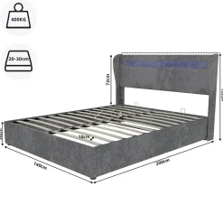 Okwish Lit Coffre Double 140x200 cm Adulte Moderne, Mécanisme à Vérin à Gaz et Rangement, Sans Tête de Lit, Sans Matelas, Velours Gris* Lit Coffre