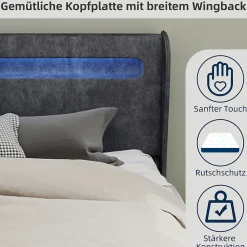 Okwish Lit Coffre Double 140x200 cm Adulte Moderne, Mécanisme à Vérin à Gaz et Rangement, Sans Tête de Lit, Sans Matelas, Velours Gris* Lit Coffre