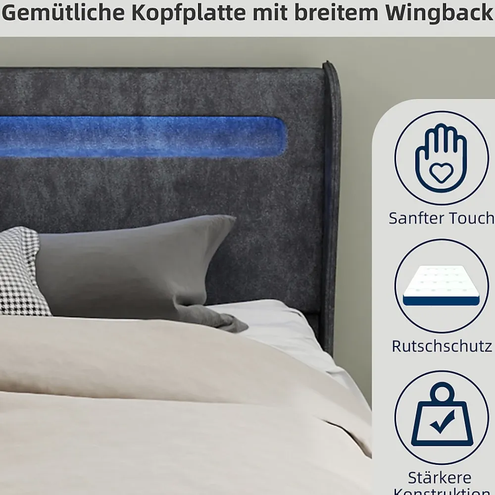 Okwish Lit Coffre Double 140x200 cm Adulte Moderne, Mécanisme à Vérin à Gaz et Rangement, Sans Tête de Lit, Sans Matelas, Velours Gris* Lit Coffre