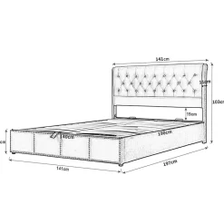 Lit Coffre Double 140x190 cm avec Système Hydraulique, Lit Capitonné en Velours, Gris - Sans Matelas><noscript><img width=