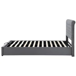 Lit Coffre Double 140x190 cm avec Système Hydraulique, Lit Capitonné en Velours, Gris - Sans Matelas><noscript><img width=