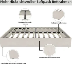 Okwish Lit Coffre Double 140x200 cm, Lit Adulte et Ado avec Vérins Hydrauliques, Cadre Moderne, Velours Hollandais Beige, Sans Matelas* Lit Coffre
