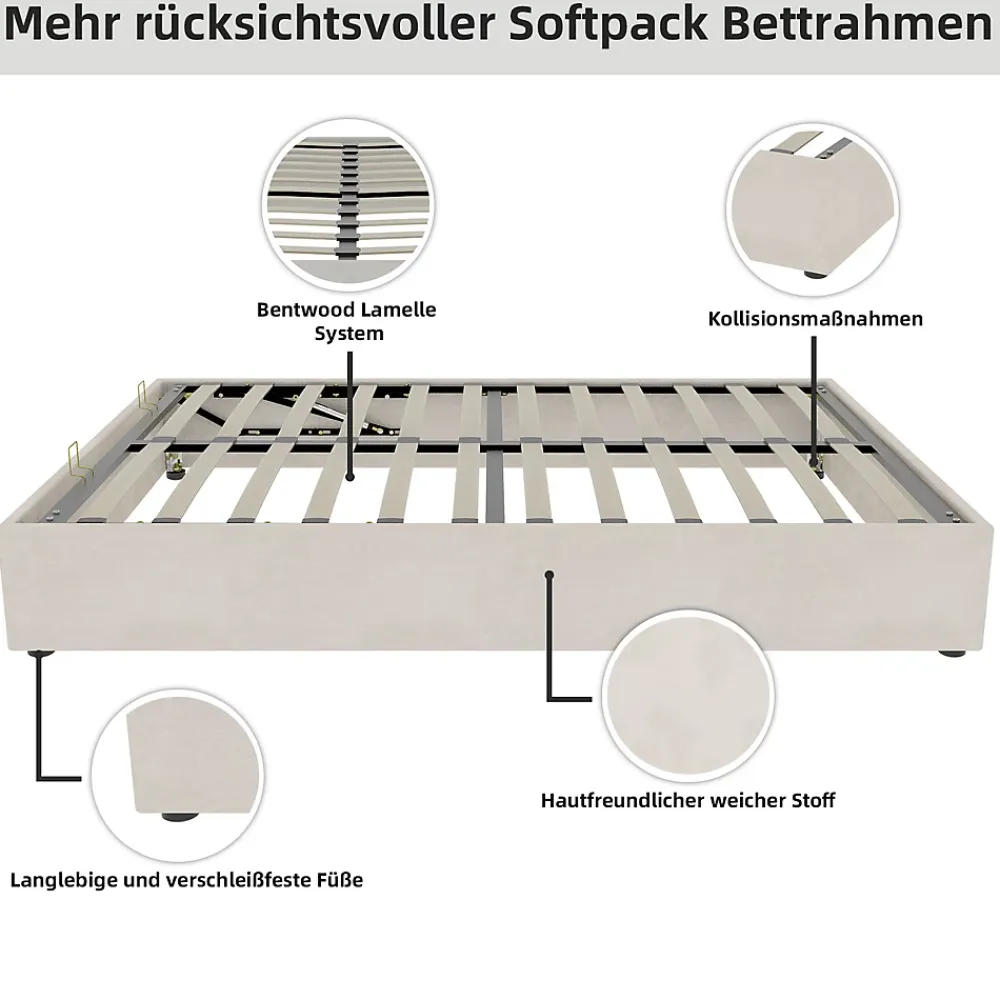 Okwish Lit Coffre Double 140x200 cm, Lit Adulte et Ado avec Vérins Hydrauliques, Cadre Moderne, Velours Hollandais Beige, Sans Matelas* Lit Coffre