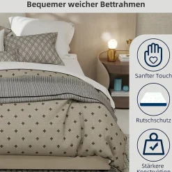Okwish Lit Coffre Double 140x200 cm, Lit Adulte et Ado avec Vérins Hydrauliques, Cadre Moderne, Velours Hollandais Beige, Sans Matelas* Lit Coffre