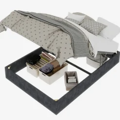 Lit Coffre Double 140x200 cm, Lit Adulte avec Vérins Hydrauliques et Rangement Intégré, Cadre Robuste, Velours Gris><noscript><img width=