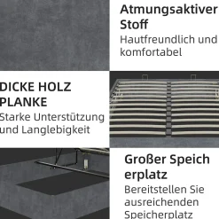 Lit Coffre Double 160x200 cm, Lit Adulte avec Vérin Hydraulique et Cadre Moderne, Sans Matelas, Gris><noscript><img width=