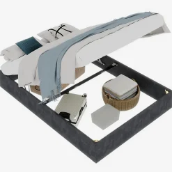 Lit Coffre Double 160x200 cm, Lit Adulte avec Vérin Hydraulique et Cadre Moderne, Sans Matelas, Gris><noscript><img width=