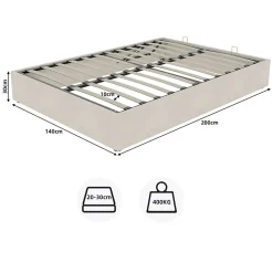 Okwish Lit Coffre Double 140x200 cm, Lit Adulte avec Vérins Hydrauliques, Cadre Moderne en Velours Beige, Sans Matelas* Lit Coffre