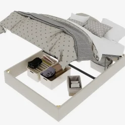 Okwish Lit Coffre Double 140x200 cm, Lit Adulte avec Vérins Hydrauliques, Cadre Moderne en Velours Beige, Sans Matelas* Lit Coffre