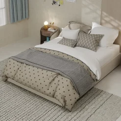 Okwish Lit Coffre Double 140x200 cm, Lit Adulte avec Vérins Hydrauliques, Cadre Moderne en Velours Beige, Sans Matelas* Lit Coffre