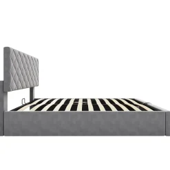 Okwish Lit Coffre Double 140x200 cm, Lit Capitonné en Velours, Grand Espace de Rangement, Gris, Sans Matelas* Lit Coffre