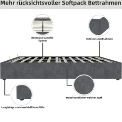 Lit Coffre Double 160x200 cm, Lit Adulte et Ado avec Vérins Hydrauliques, Cadre Moderne en Velours Hollandais Gris, Sans Matelas><noscript><img width=