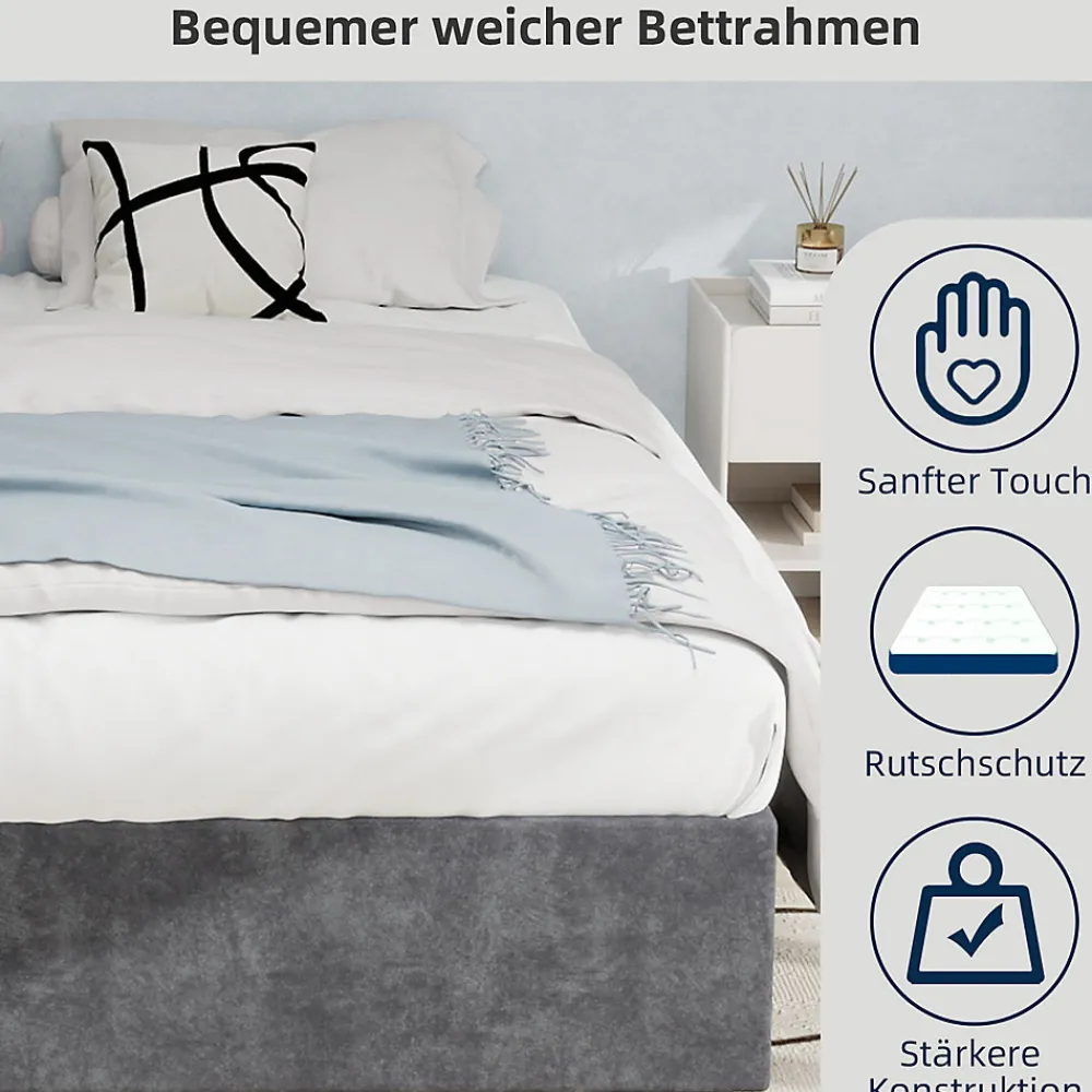 Lit Coffre Double 160x200 cm, Lit Adulte et Ado avec Vérins Hydrauliques, Cadre Moderne en Velours Hollandais Gris, Sans Matelas>Okwish Clearance