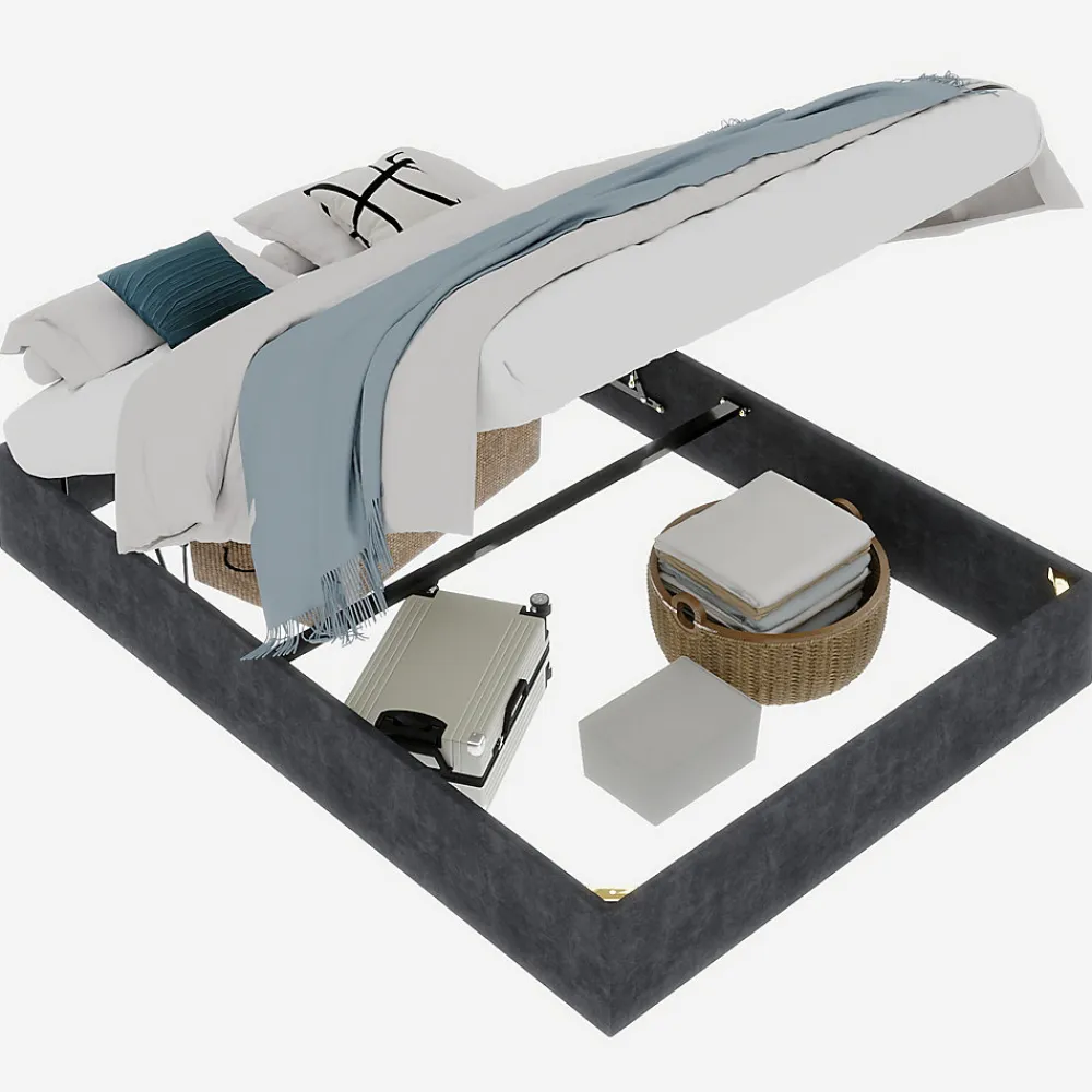 Lit Coffre Double 160x200 cm, Lit Adulte et Ado avec Vérins Hydrauliques, Cadre Moderne en Velours Hollandais Gris, Sans Matelas>Okwish Clearance