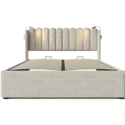Lit Coffre Double 160x200cm Rembourré Rangement Lin Naturel>Blackcolors