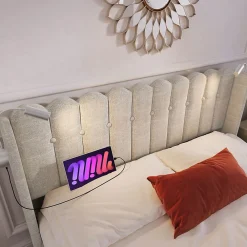 Lit Coffre Double 160x200cm Rembourré Rangement Lin Naturel>Blackcolors