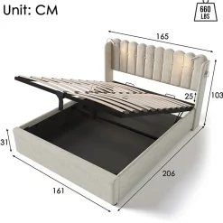 Lit Coffre Double 160x200cm Rembourré Rangement Lin Naturel><noscript><img width=