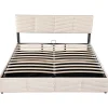 Blackcolors Lit Coffre Double 180x200cm Velours Tête Réglable Rayé Blanc Cassé* Lit Coffre