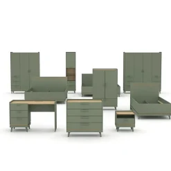 Meublorama Lit coffre enfant NOKI 100x200 cm vert et bois Style scandinave*Enfant Lit Enfant