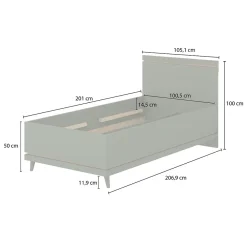 Meublorama Lit coffre enfant NOKI 100x200 cm vert et bois Style scandinave*Enfant Lit Enfant
