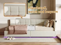 Fortuna lai Lit Coffre Enfant 90x200cm Avec Coffre Hydraulique,éclairage LED Et USB,avec Sommier à Lattes,beige*Enfant Lit Enfant