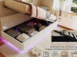 Fortuna lai Lit Coffre Enfant 90x200cm Avec Coffre Hydraulique,éclairage LED Et USB,avec Sommier à Lattes,beige*Enfant Lit Enfant
