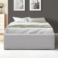 King Of Dreams Lit coffre gris - 90x190cm - pieds - montage rapide - revetement facile entretien -* Lit Coffre