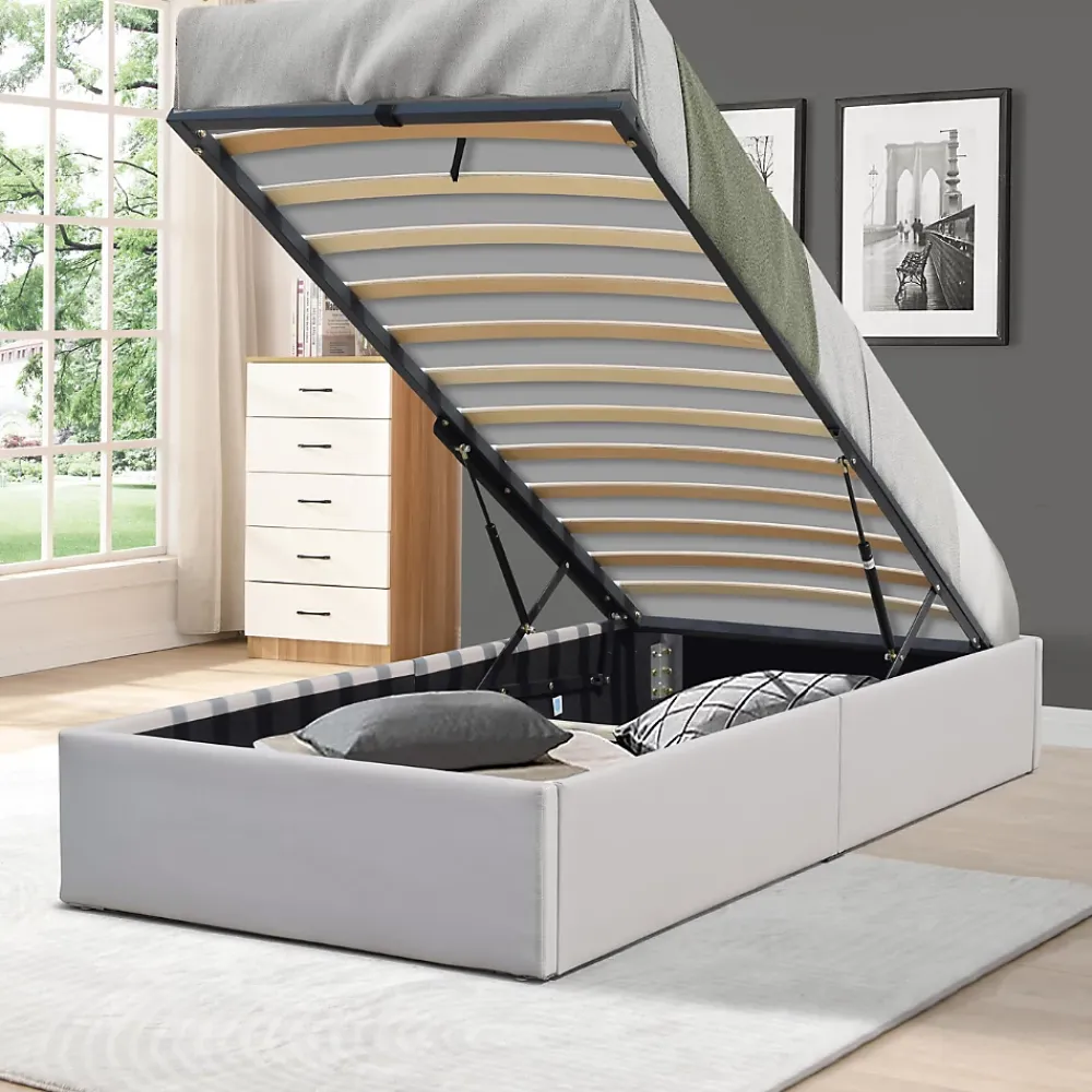King Of Dreams Lit coffre gris - 90x190cm - pieds - montage rapide - revetement facile entretien -* Lit Coffre