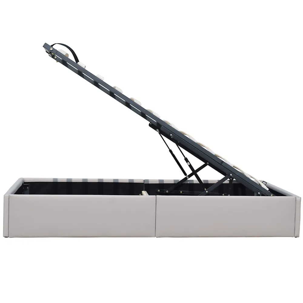 King Of Dreams Lit coffre gris - 90x190cm - pieds - montage rapide - revetement facile entretien -* Lit Coffre