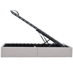 Lit coffre gris 90x190 cm - 12 lattes - montage rapide - confort optimal - usage quotidien - meuble pratique><noscript><img width=