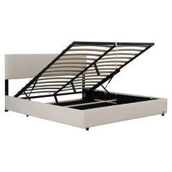 Corium Lit coffre Juva rembourré avec velours côtelé 160 x 200 cm beige* Lit Coffre