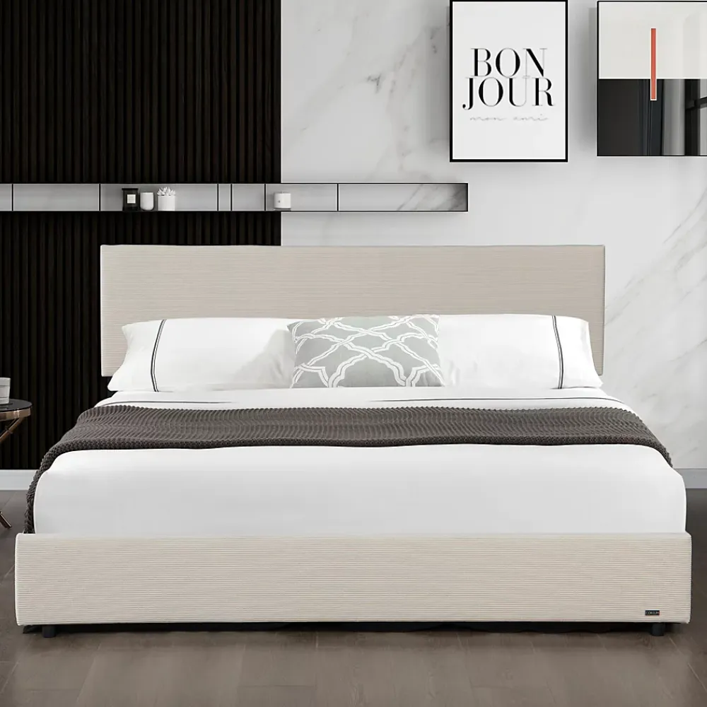 Corium Lit coffre Juva rembourré avec velours côtelé 160 x 200 cm beige* Lit Coffre