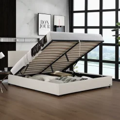 Corium Lit coffre Juva rembourré avec velours côtelé 160 x 200 cm beige* Lit Coffre