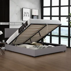 Corium Lit coffre Juva rembourré avec velours côtelé 180 x 200 cm gris* Lit Coffre