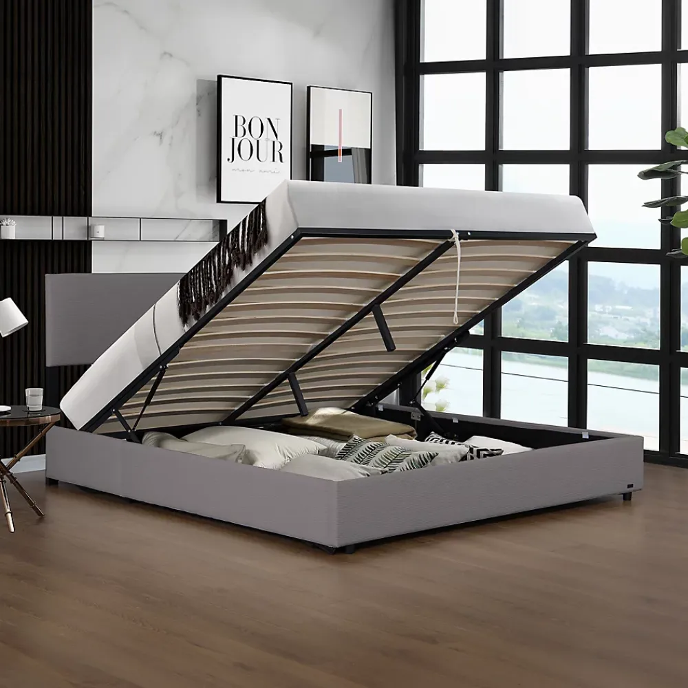 Corium Lit coffre Juva rembourré avec velours côtelé 180 x 200 cm gris* Lit Coffre