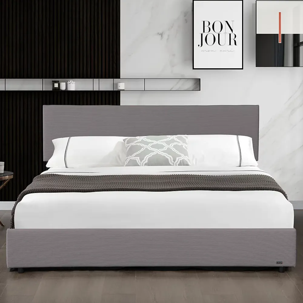 Corium Lit coffre Juva rembourré avec velours côtelé 180 x 200 cm gris* Lit Coffre