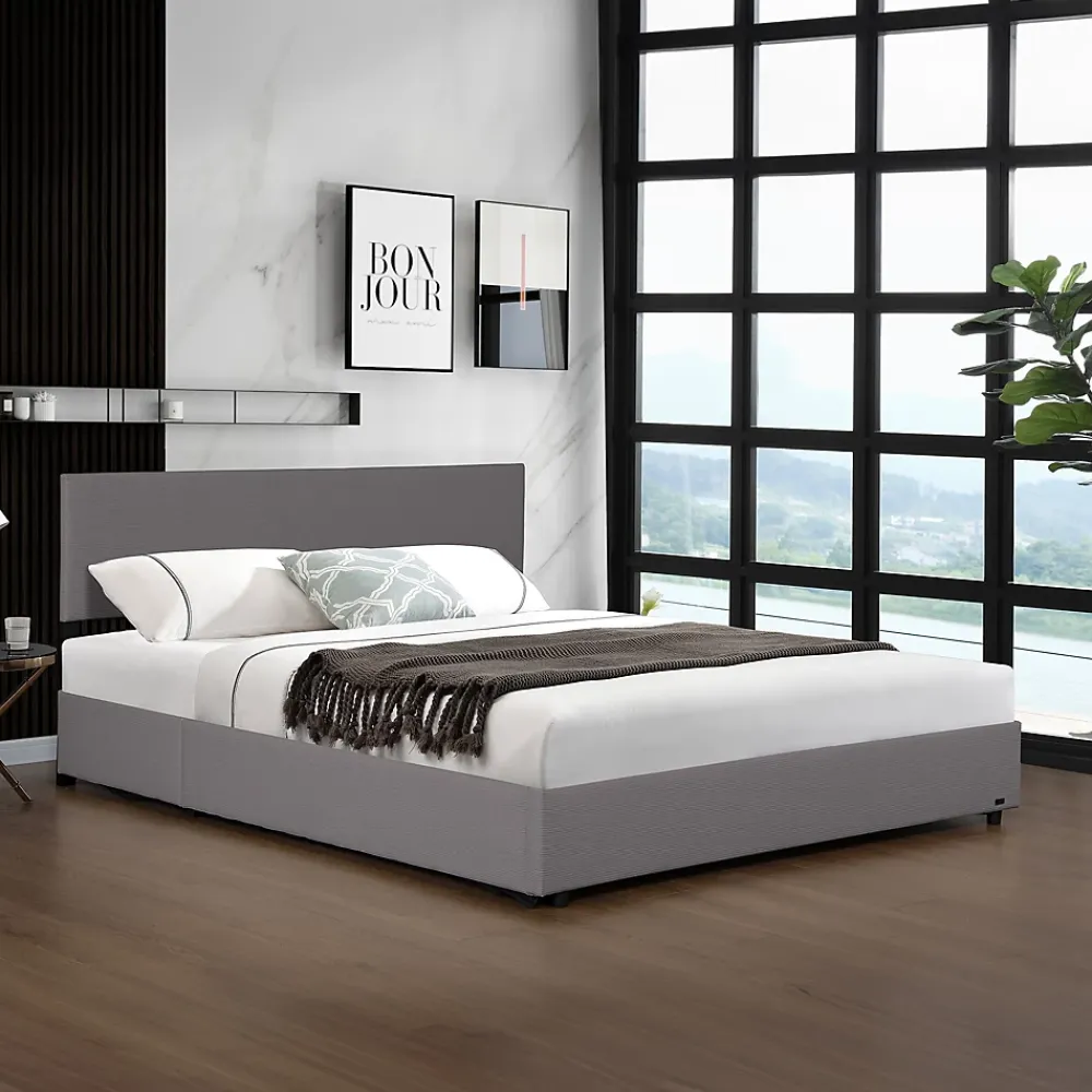 Corium Lit coffre Juva rembourré avec velours côtelé 180 x 200 cm gris* Lit Coffre