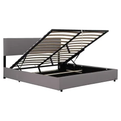 Corium Lit coffre Juva rembourré avec velours côtelé 160 x 200 cm gris* Lit Coffre