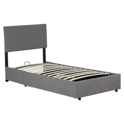 Lit coffre Juva rembourré avec velours côtelé 90 x 200 cm gris><noscript><img width=
