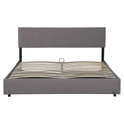 Lit coffre Juva rembourré avec velours côtelé 140 x 200 cm gris><noscript><img width=