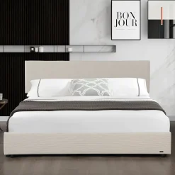 Corium Lit coffre Juva rembourré avec velours côtelé 180 x 200 cm beige* Lit Coffre