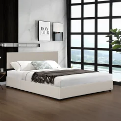 Lit coffre Juva rembourré avec velours côtelé 140 x 200 cm beige>Corium